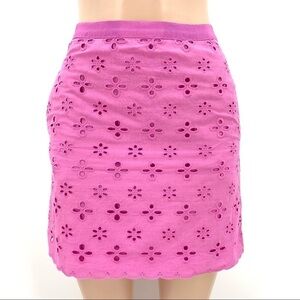 Ann Taylor LOFT Pink Cotton Scalloped Eyelet Skirt w/Pockets
